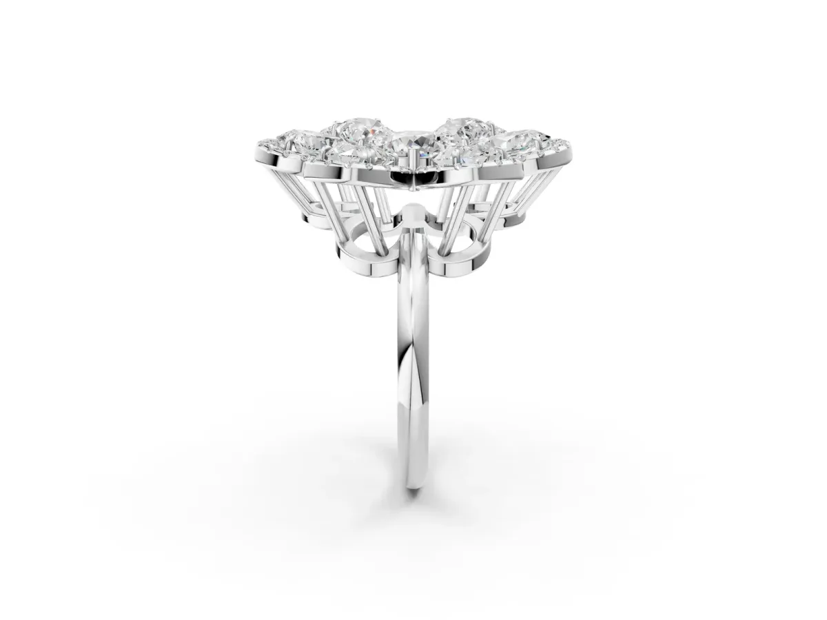 Pear Diamond Floral Promise Ring with Round Diamond Center Platinum