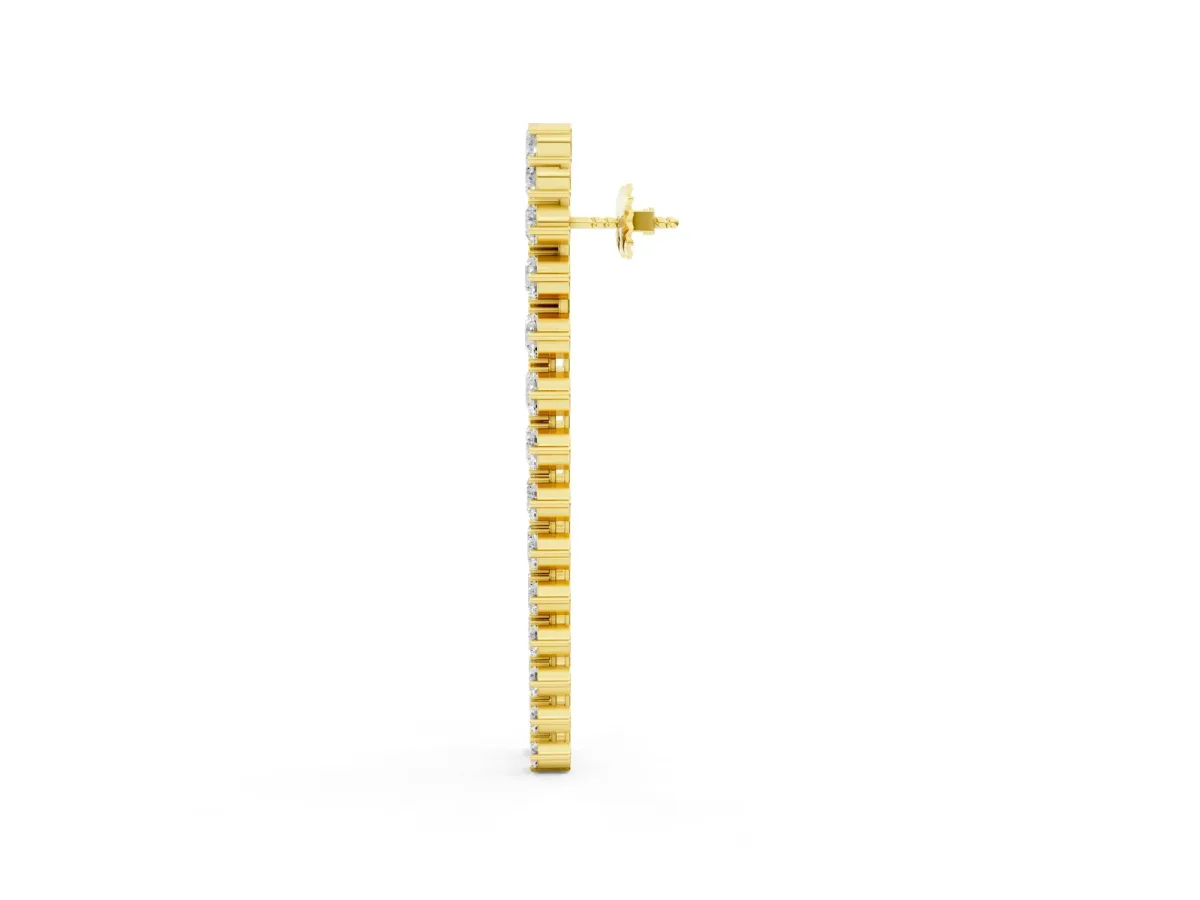 Round Diamond Curved Drop Earrings Yellow gold