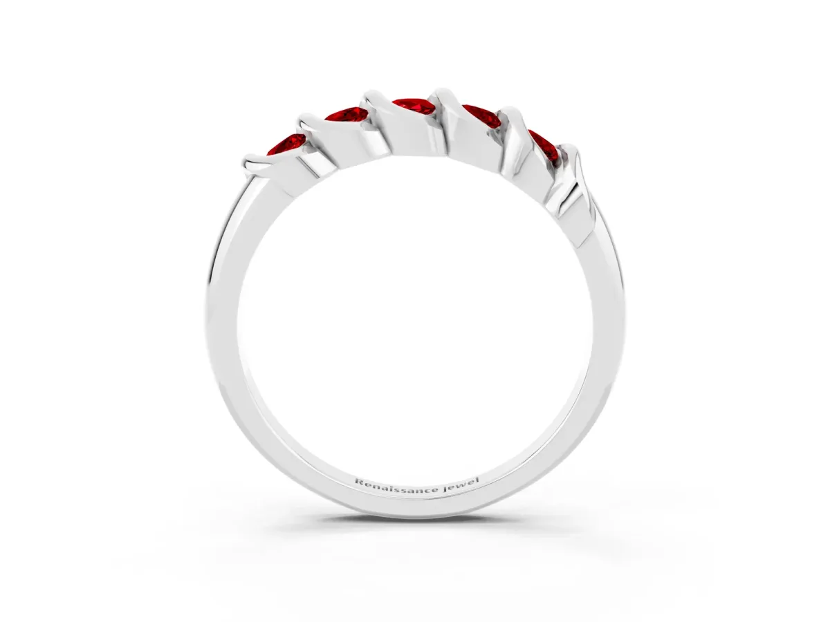 Round Ruby Eternity Band with Twist Prong Setting White gold