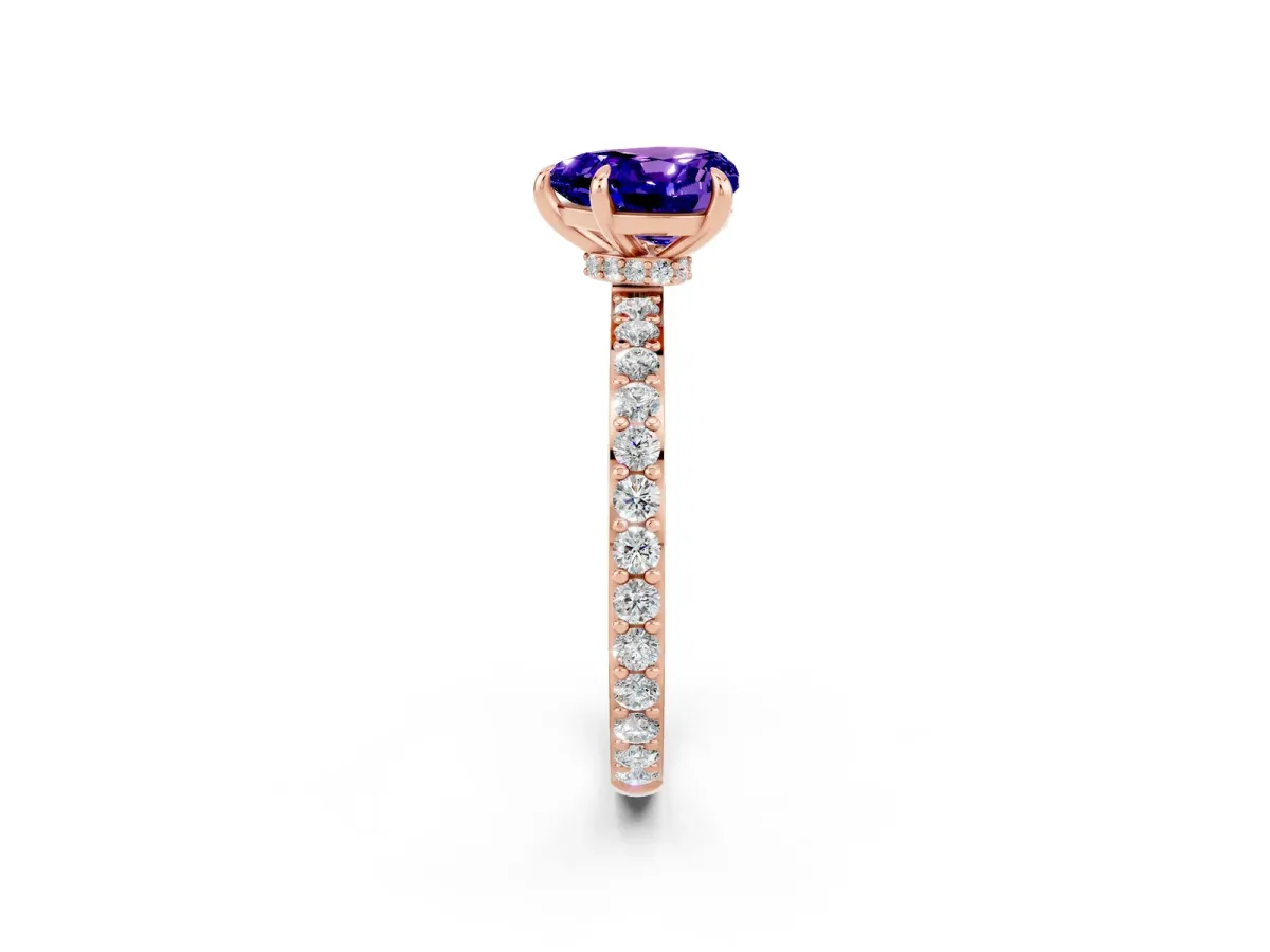 Heart Cut Tanzanite Solitaire Engagement Ring with Pavé Band and Four-Prong Setting Rose gold