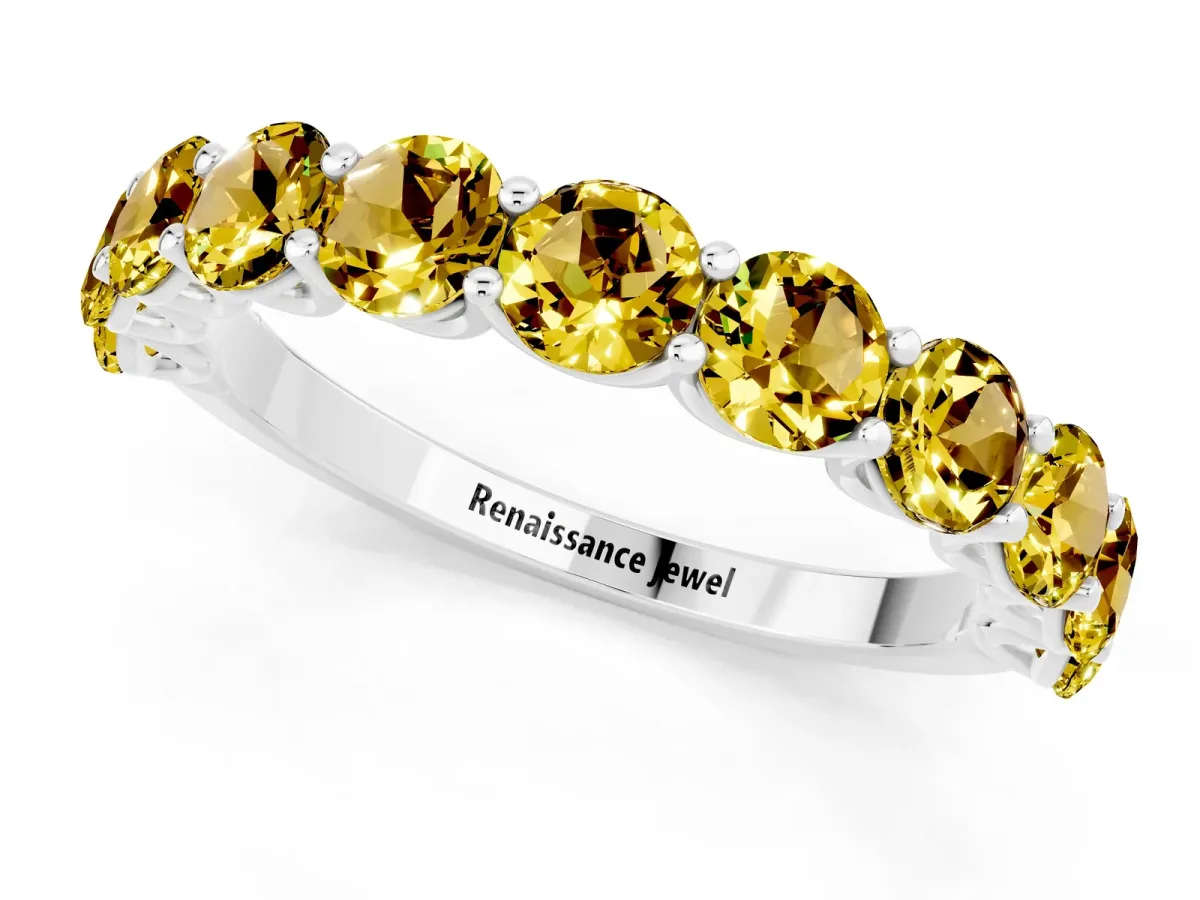 Round Yellow Sapphire Shared Prong Eternity Band Silver