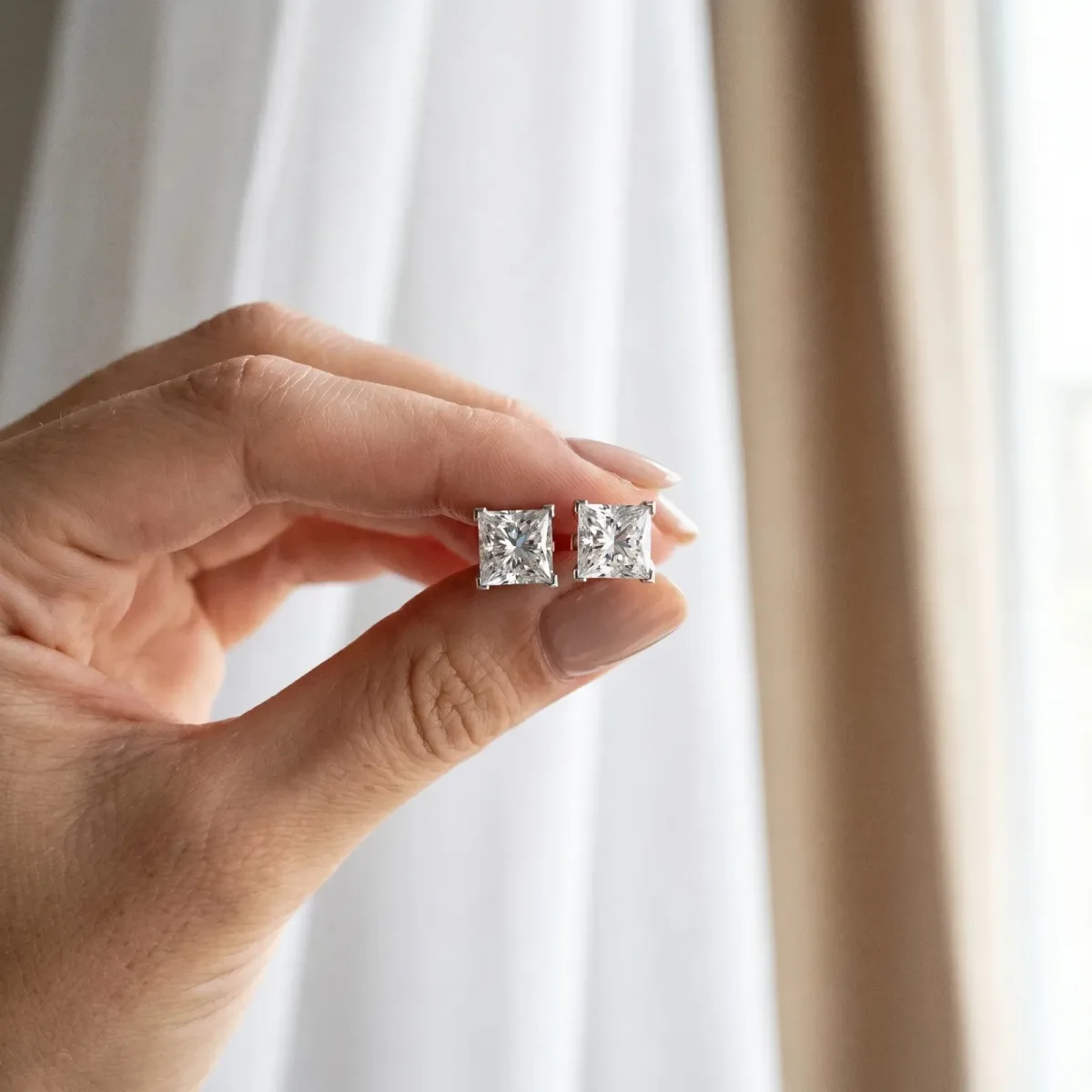 Princess Cut Diamond Stud Earrings White gold