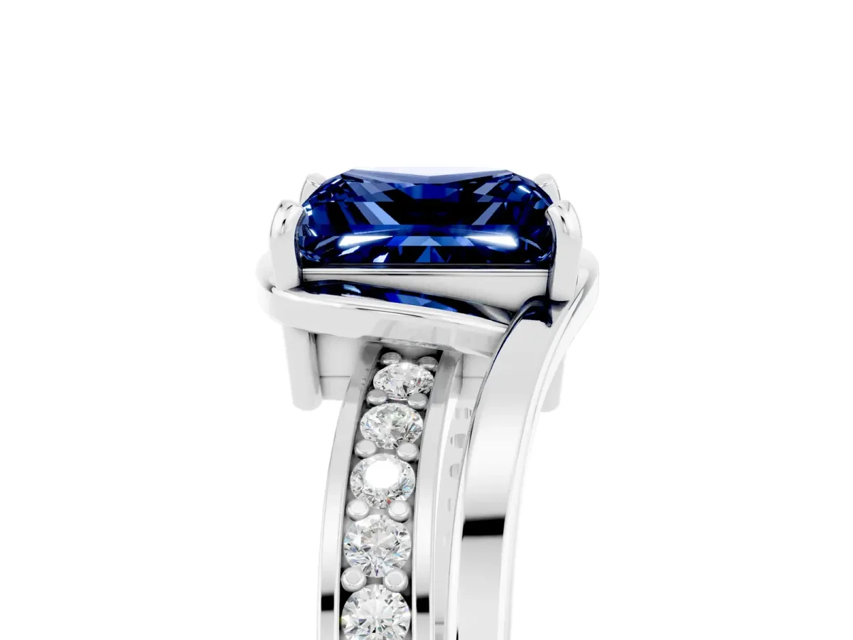 Princess Cut Blue Sapphire Solitaire Ring with Split Shank and Prong Setting Platinum