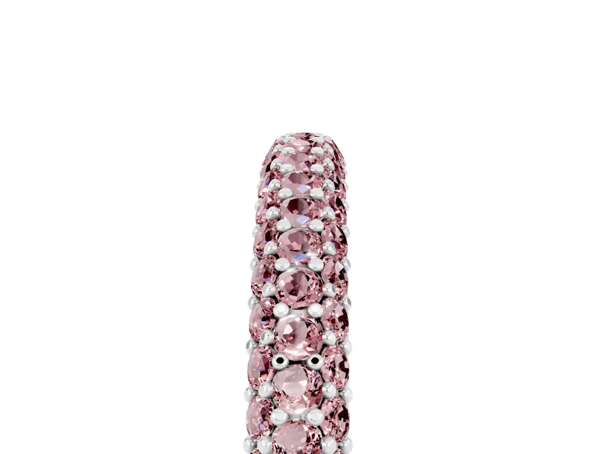 Round Morganite Pavé Eternity Band with Shared Prong Setting Silver