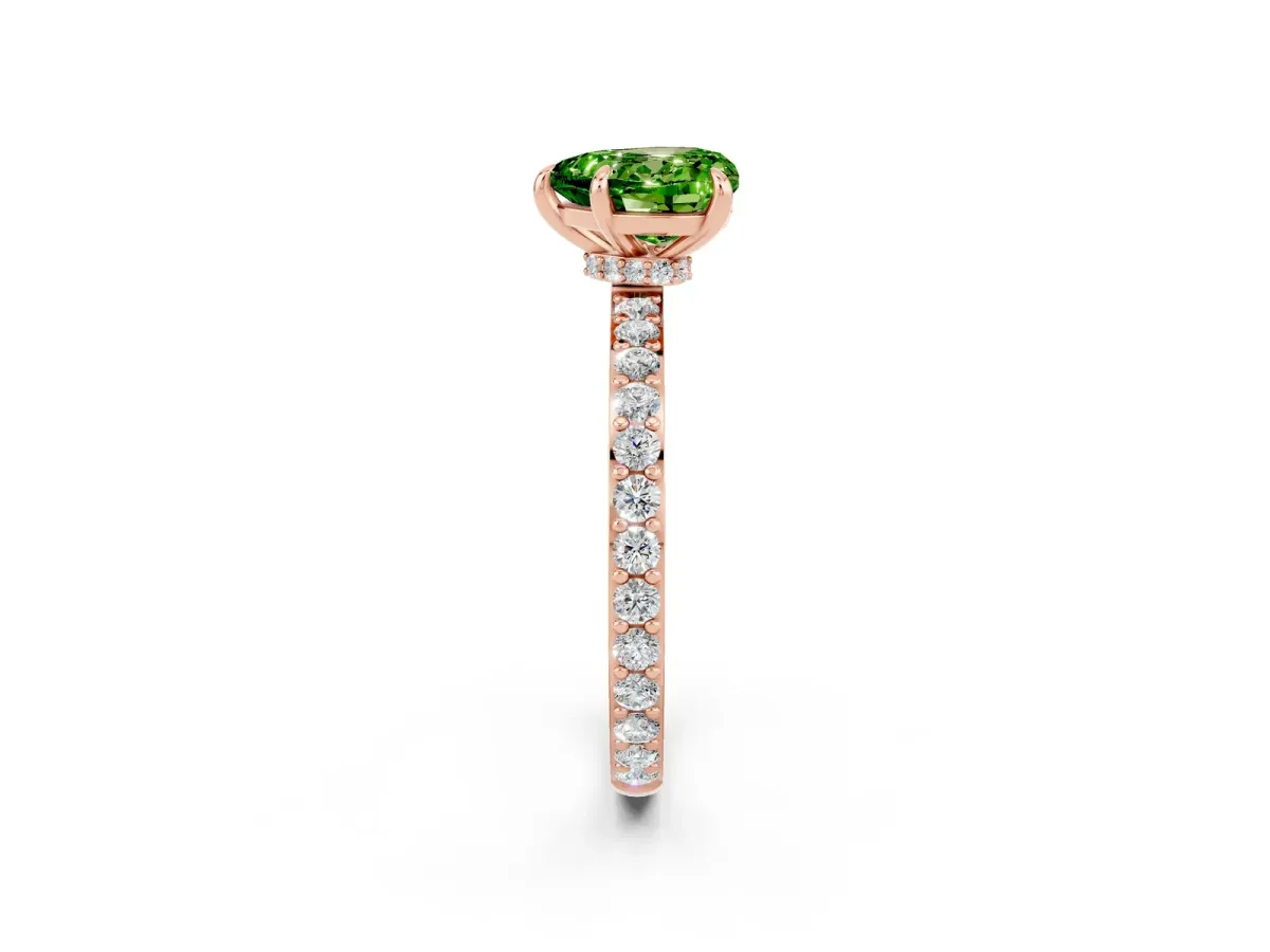 Heart Cut Peridot Solitaire Engagement Ring with Pavé Band and Four-Prong Setting Rose gold