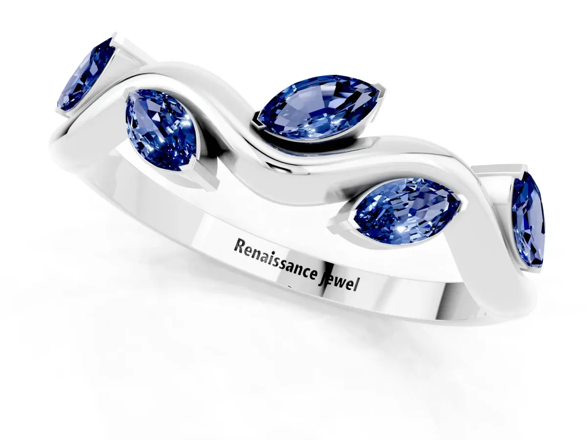 Marquise Blue Sapphire Twisted Band with Prong Setting Platinum
