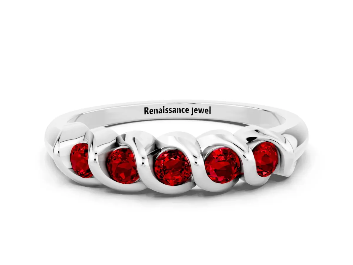 Round Ruby Eternity Band with Twist Prong Setting White gold