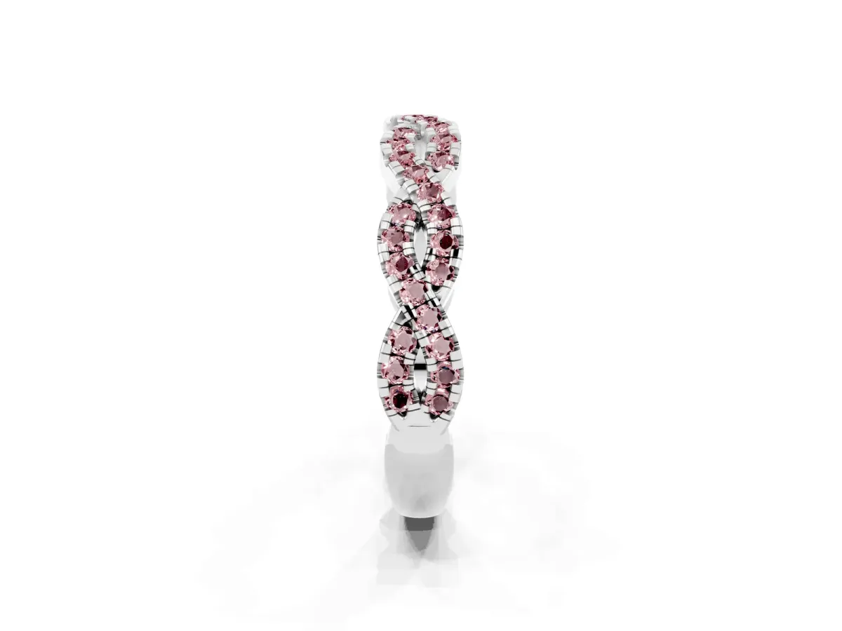 Round Morganite Twisted Eternity Band with Pavé and Shared Prong Setting Silver