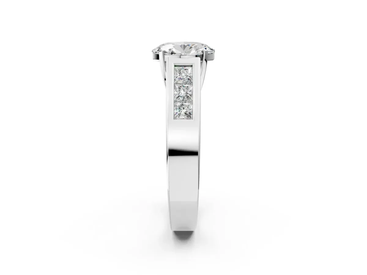 Oval Cut Cut Channel Set Solitaire Ring with Four-Prong Setting Platinum