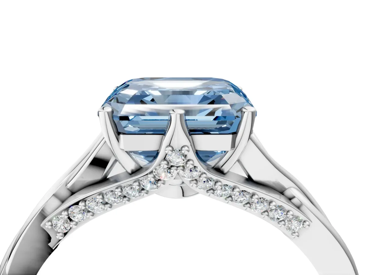 Fancy Blue Asscher Cut Solitaire Twist Band Six-Prong Setting Platinum