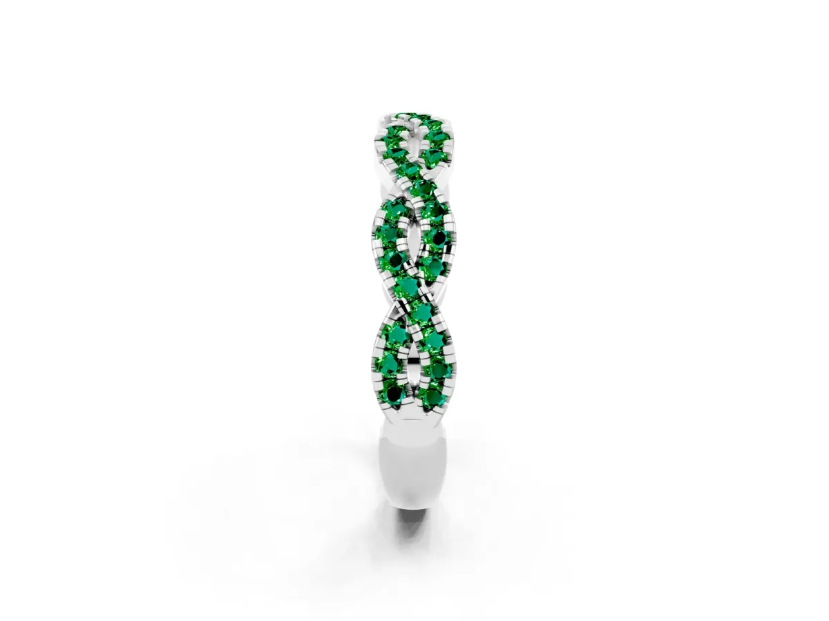 Round Emerald Twisted Eternity Band with Pavé and Shared Prong Setting Silver