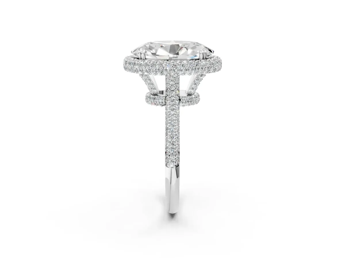 Oval Diamond Halo Ring with Round Diamond Accents Platinum