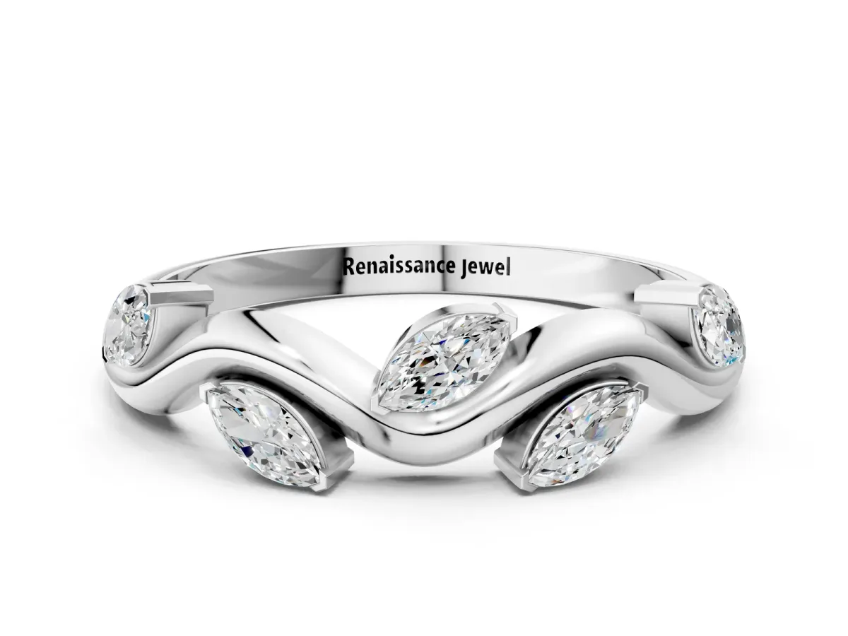Marquise Diamond Twisted Band with Prong Setting Platinum