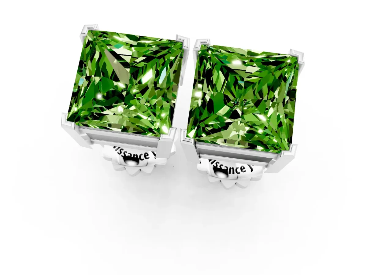 Princess Cut Peridot Stud Earrings White gold