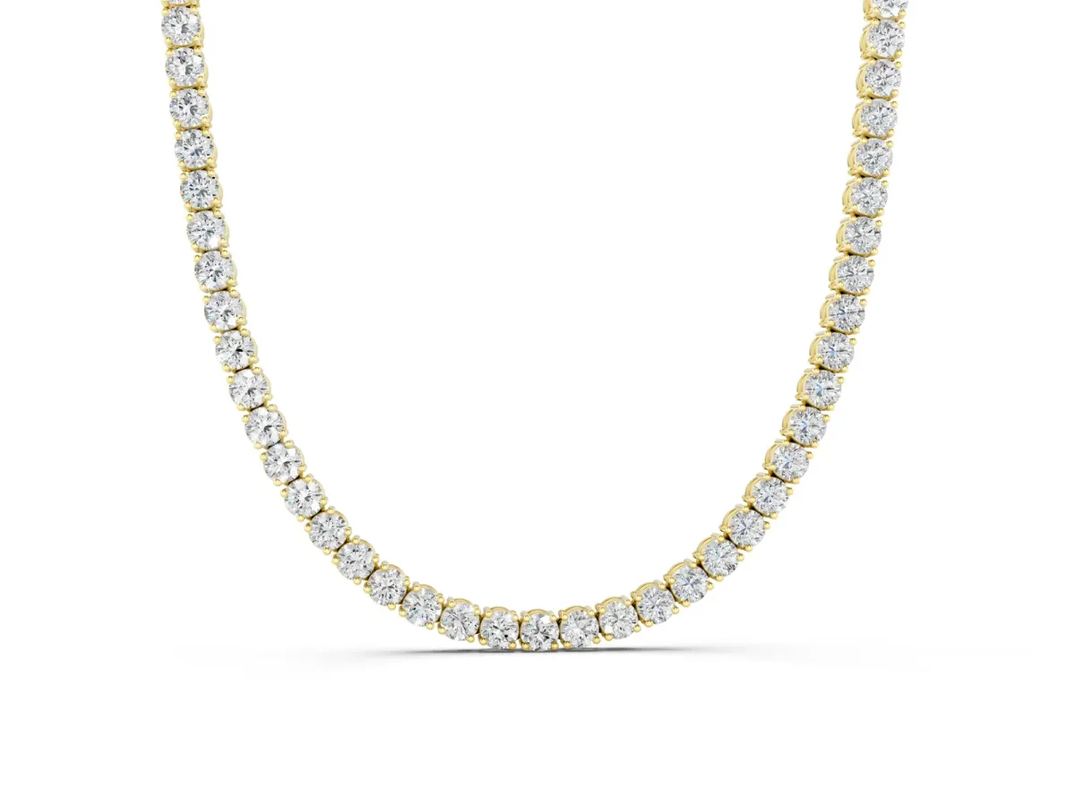 Round Diamond Tennis Necklace with Four-Prong Setting Yellow gold