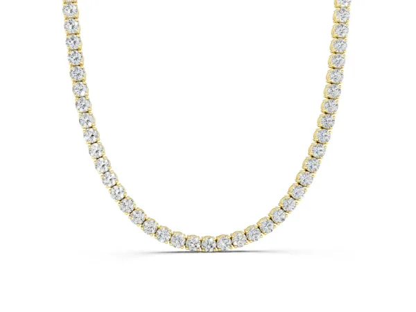 Round Diamond Tennis Necklace with Four-Prong Setting Yellow gold