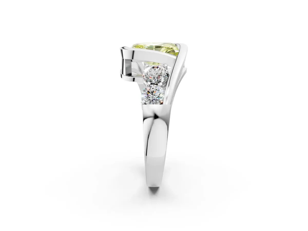 Fancy Yellow Bezel Set Radiant Cut Diamond Bypass Ring with Round Accents Platinum