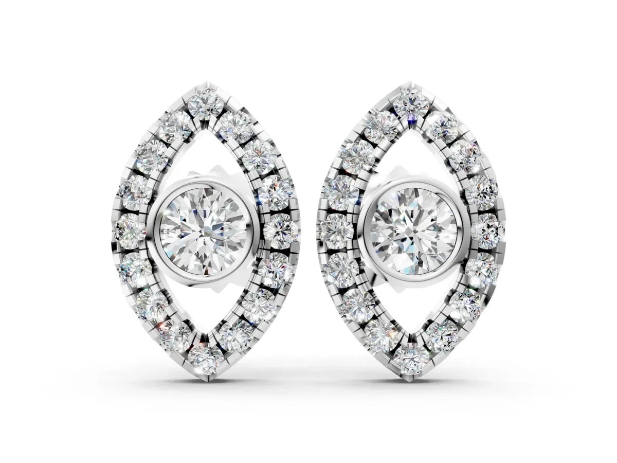 Round Diamond Evil Eye Stud Earrings White gold