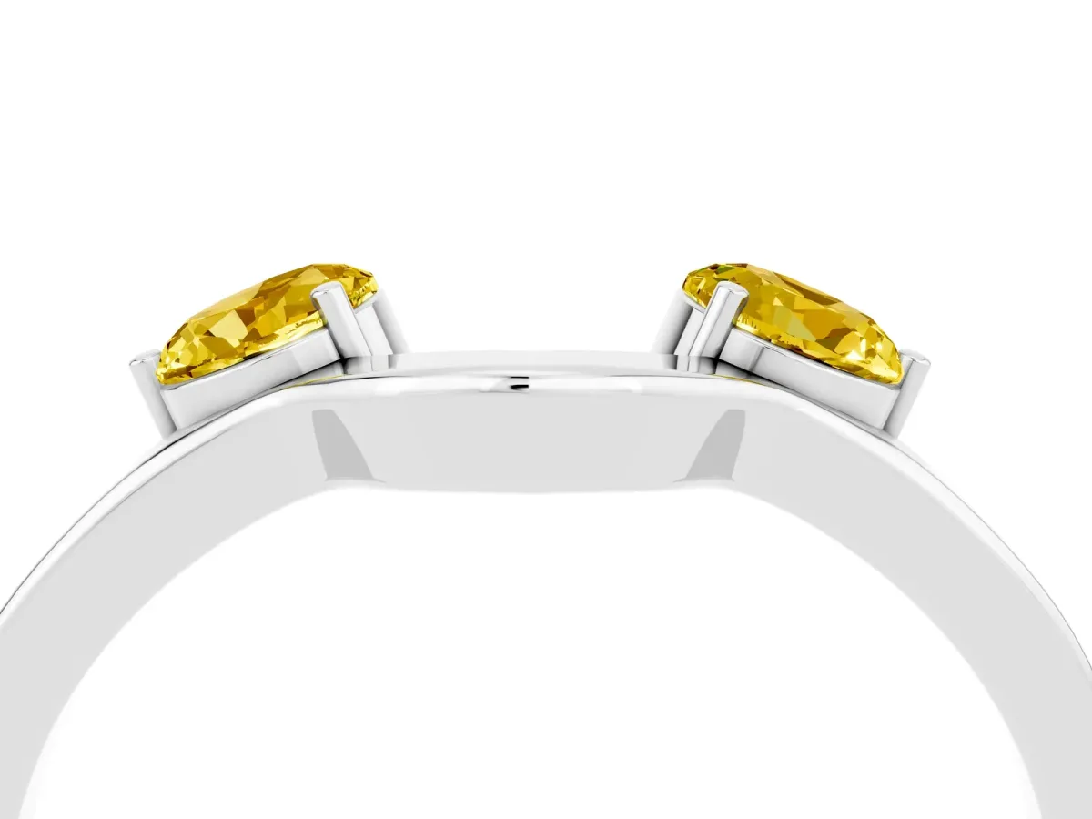 Dual Round Yellow Sapphire Open Band Ring with Prong Setting Silver