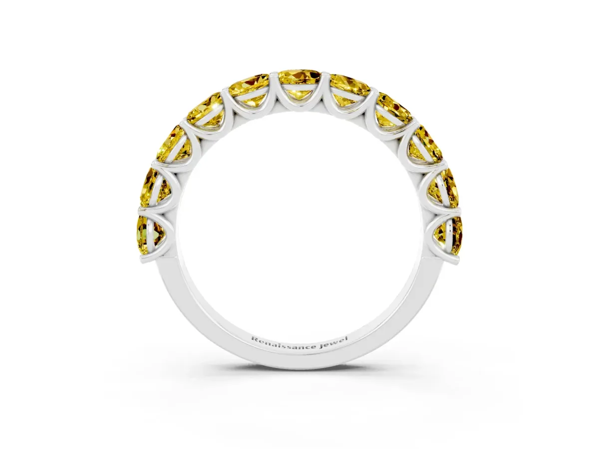 Round Yellow Sapphire Shared Prong Eternity Band Silver