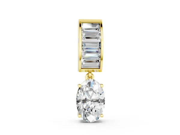 Oval and Baguette Diamond Drop Pendant Yellow gold