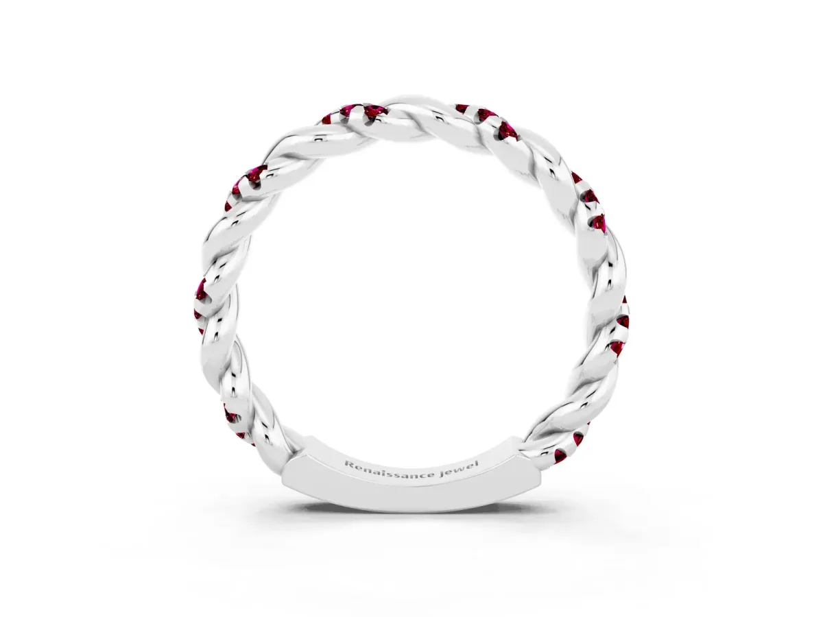 Twisted Pavé Round Garnet Eternity Band Silver