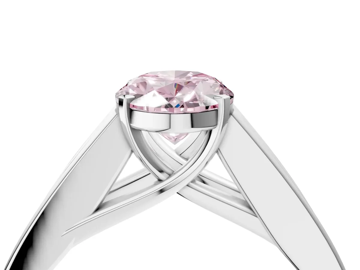 Fancy Pink Oval Cut Cut Channel Set Solitaire Ring with Four-Prong Setting Silver