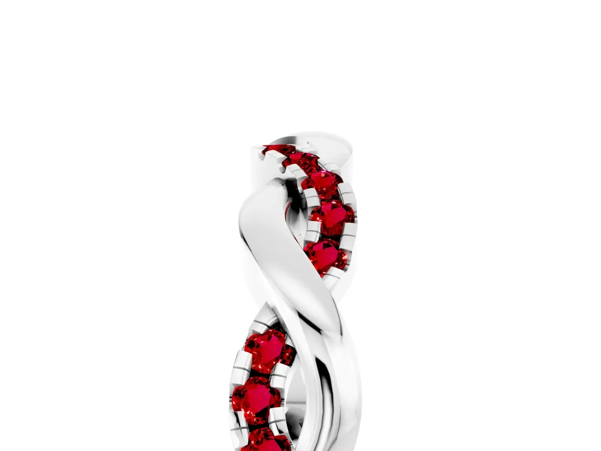 Round Ruby Twist Eternity Band with Pavé Setting Silver
