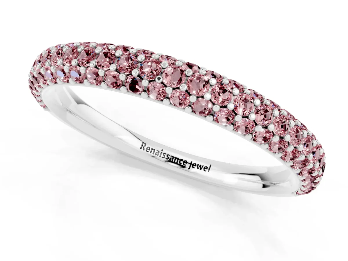 Round Morganite Pavé Eternity Band with Shared Prong Setting Silver