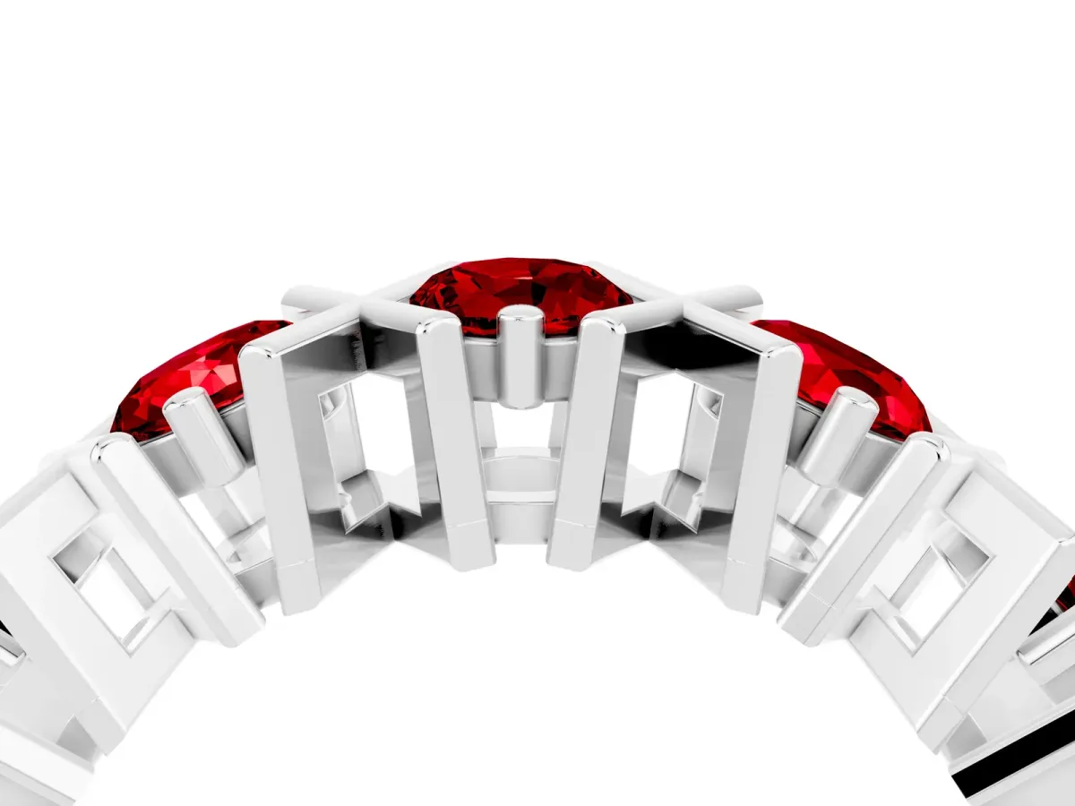 Round Ruby Channel Set Band with X-Prong Detail Silver