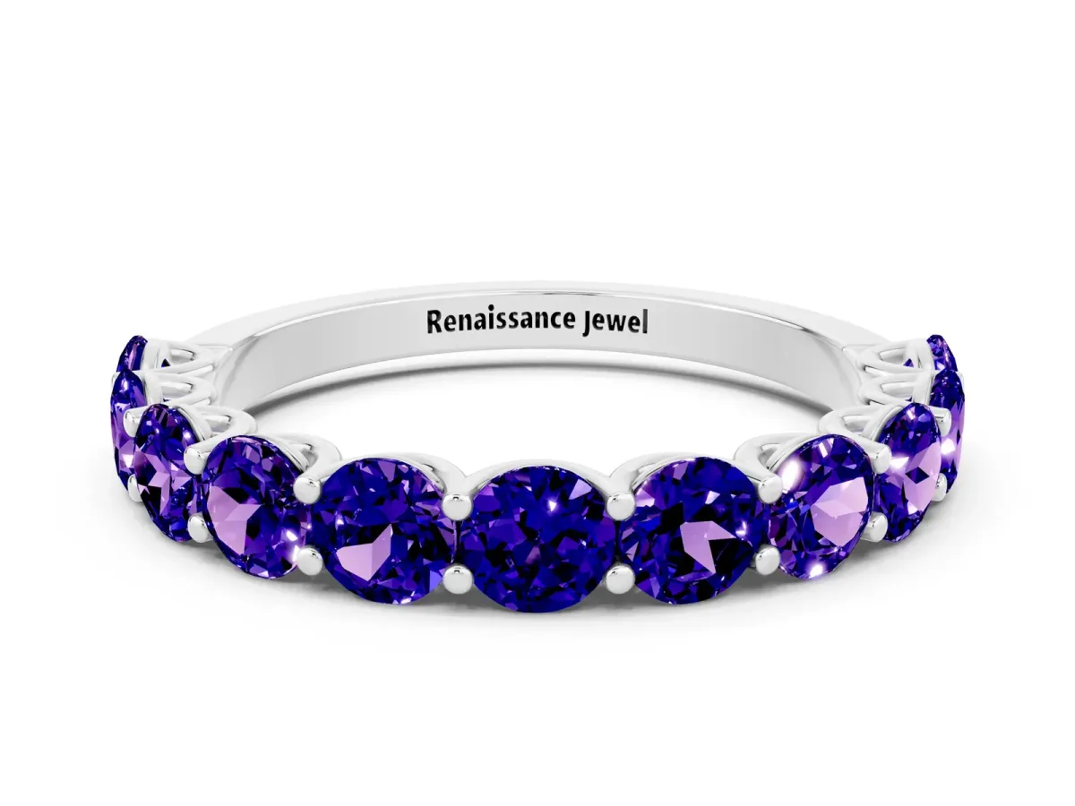Round Tanzanite Shared Prong Eternity Band Platinum