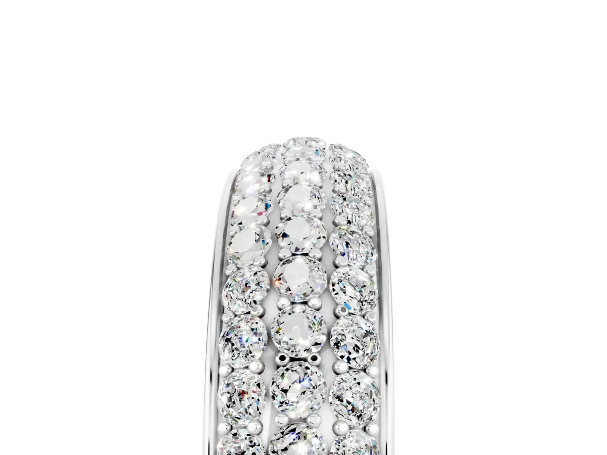 Three-Row Round Moissanite Eternity Band with Shared Prong Setting Platinum