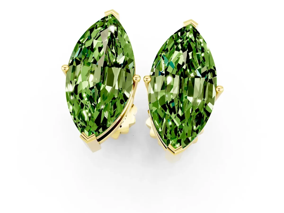 Marquise Cut Peridot Stud Earrings Yellow gold
