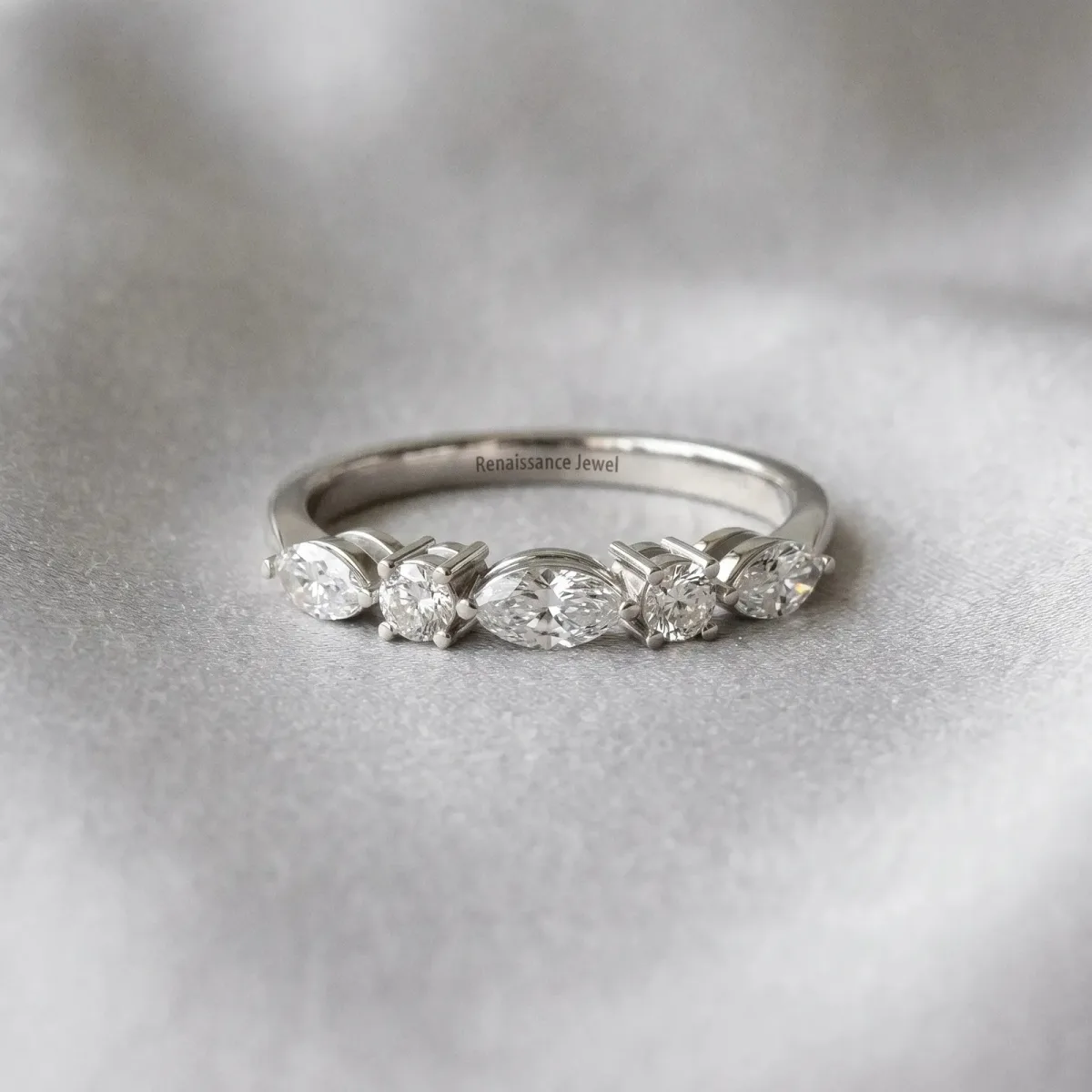 Prong Set Round Diamond Half-Eternity Band Silver