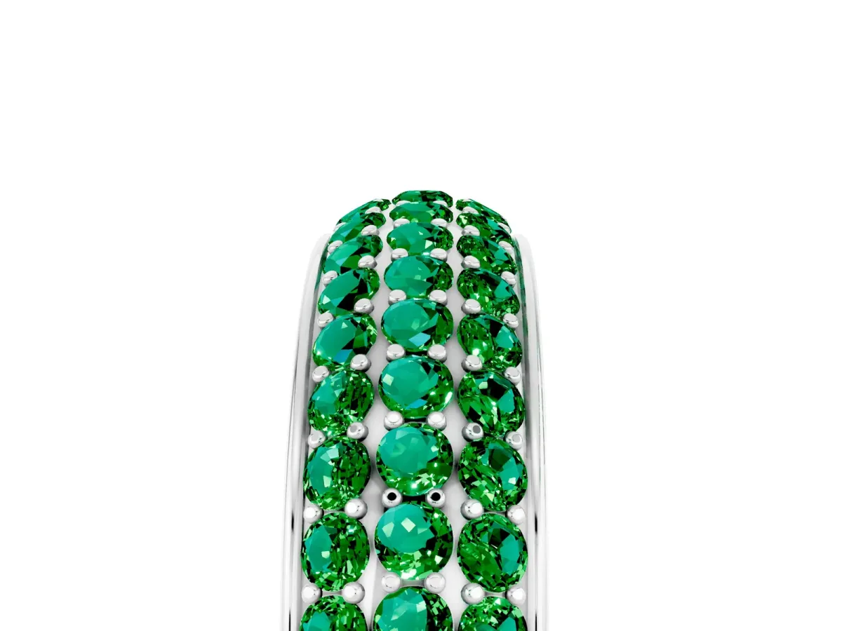 Three-Row Round Emerald Eternity Band with Shared Prong Setting Silver
