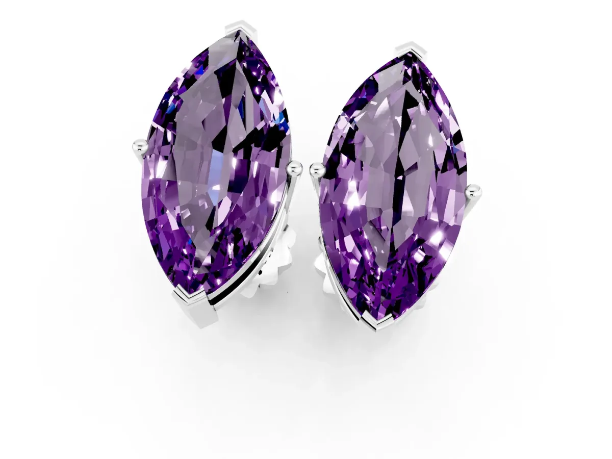 Marquise Cut Amethyst Stud Earrings White gold