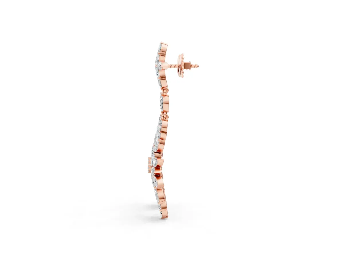 Marquise Diamond Floral Dangle Earrings Rose gold