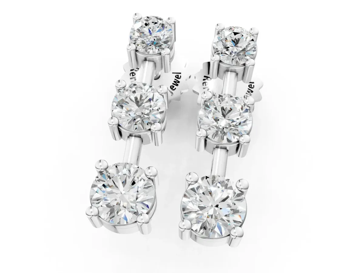 Three-Stone Round Cut Drop Earrings with Prong Setting White gold