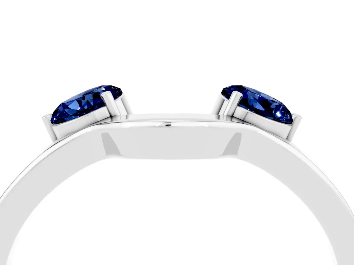 Dual Round Blue Sapphire Open Band Ring with Prong Setting Silver