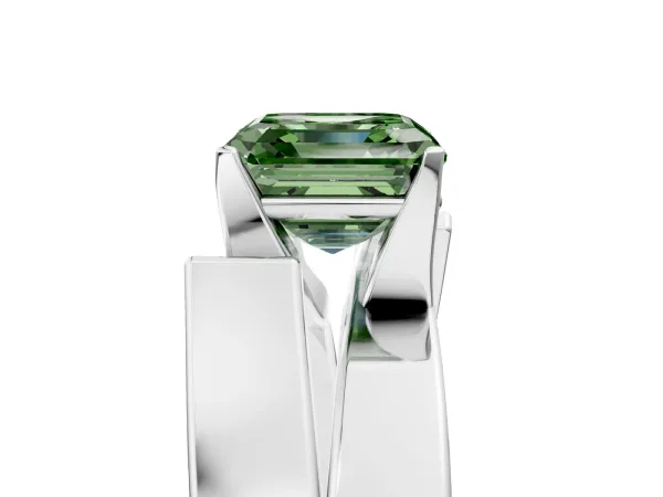 Fancy Green Modern Tension Set Asscher Cut Diamond Solitaire Wide Band Ring Platinum