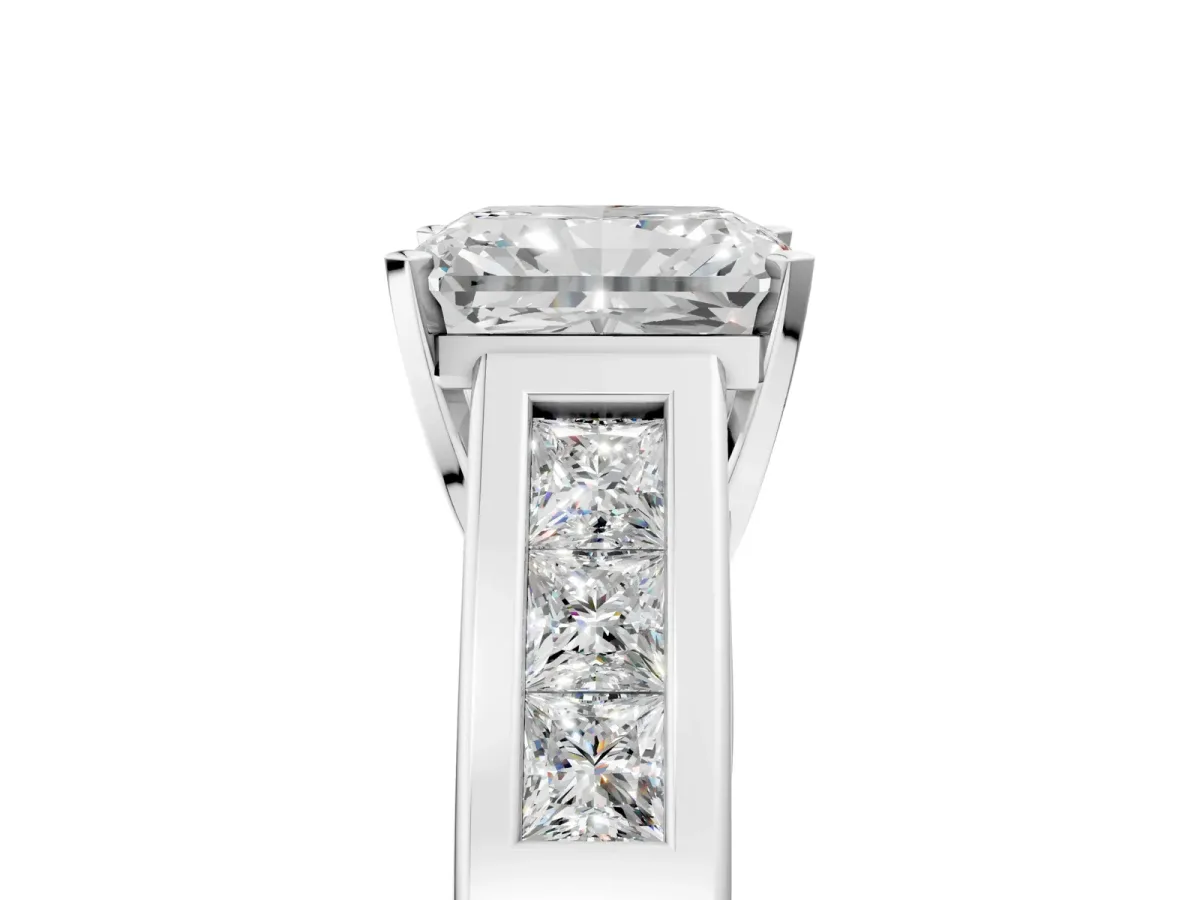 Radiant Cut Cut Channel Set Solitaire Ring with Four-Prong Setting Platinum
