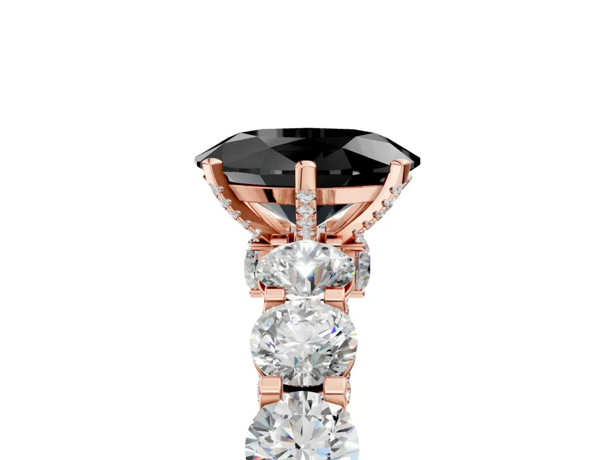 Fancy Black Oval Cut Diamond Side Stone Engagement Ring with Four-Prong Setting Rose gold