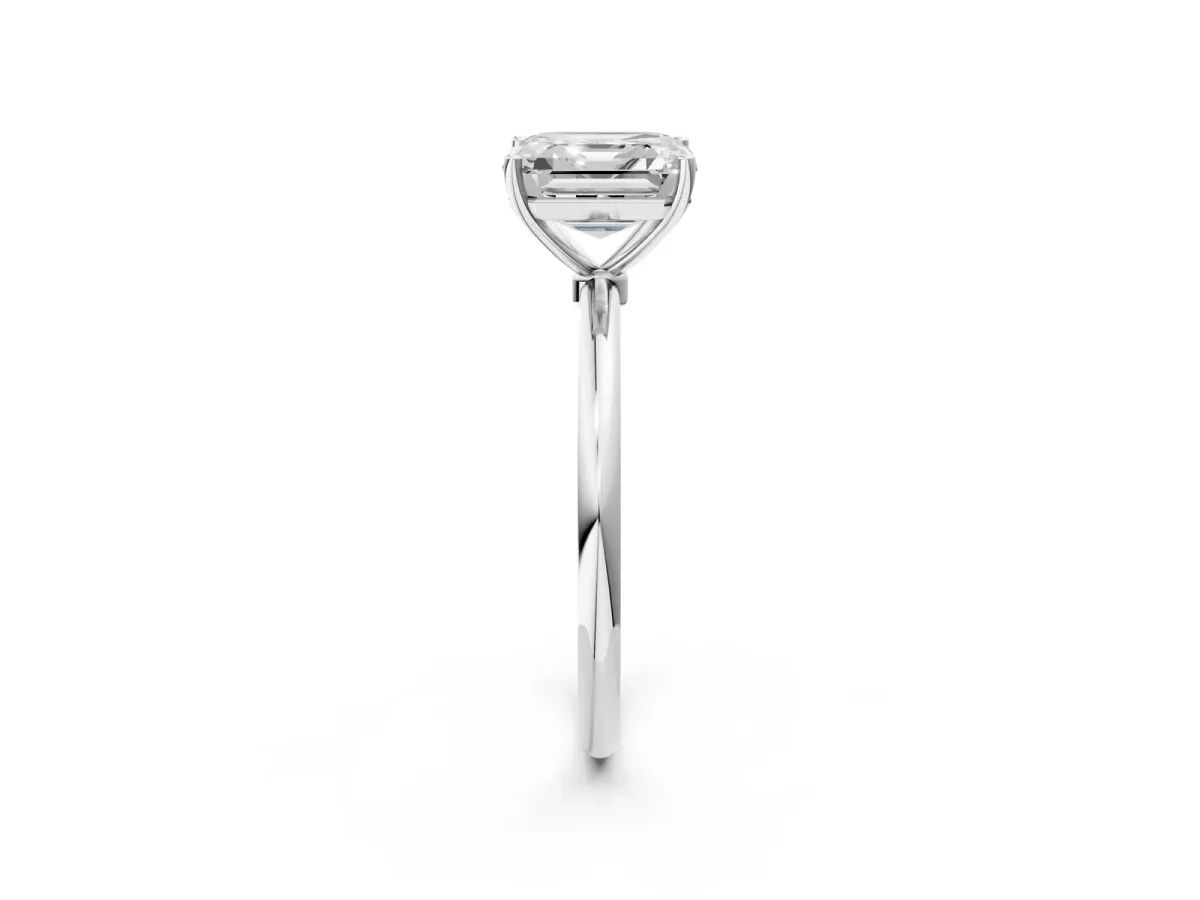 Asscher Cut Cut Solitaire Engagement Ring with Thin Band and Four-Prong Setting Platinum