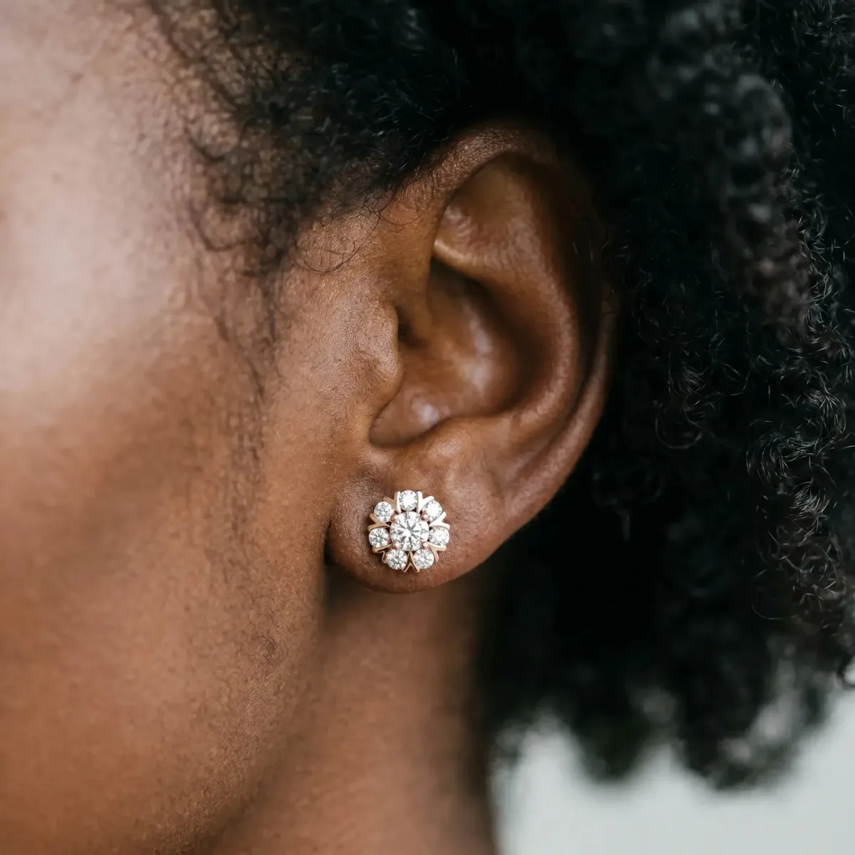 Round Cluster Diamond Stud Earrings with Prong Setting Rose gold