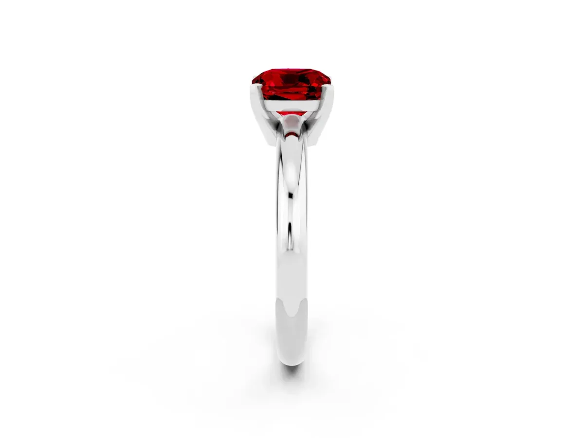Cushion Cut Ruby Solitaire Engagement Ring with Round Band and Four-Prong Setting Silver