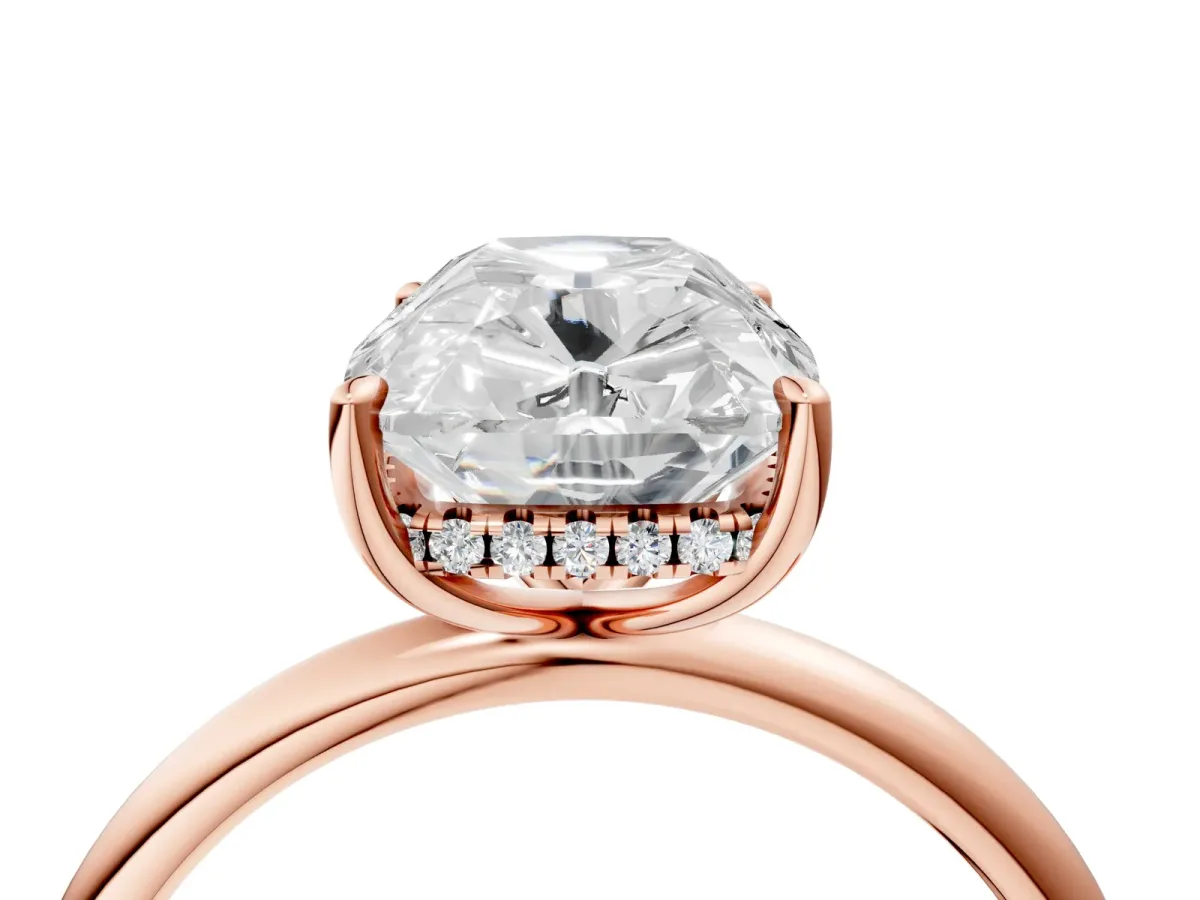Old Mine Elongated Cushion Diamond Classic Band Four Prong Solitaire Ring Rose gold
