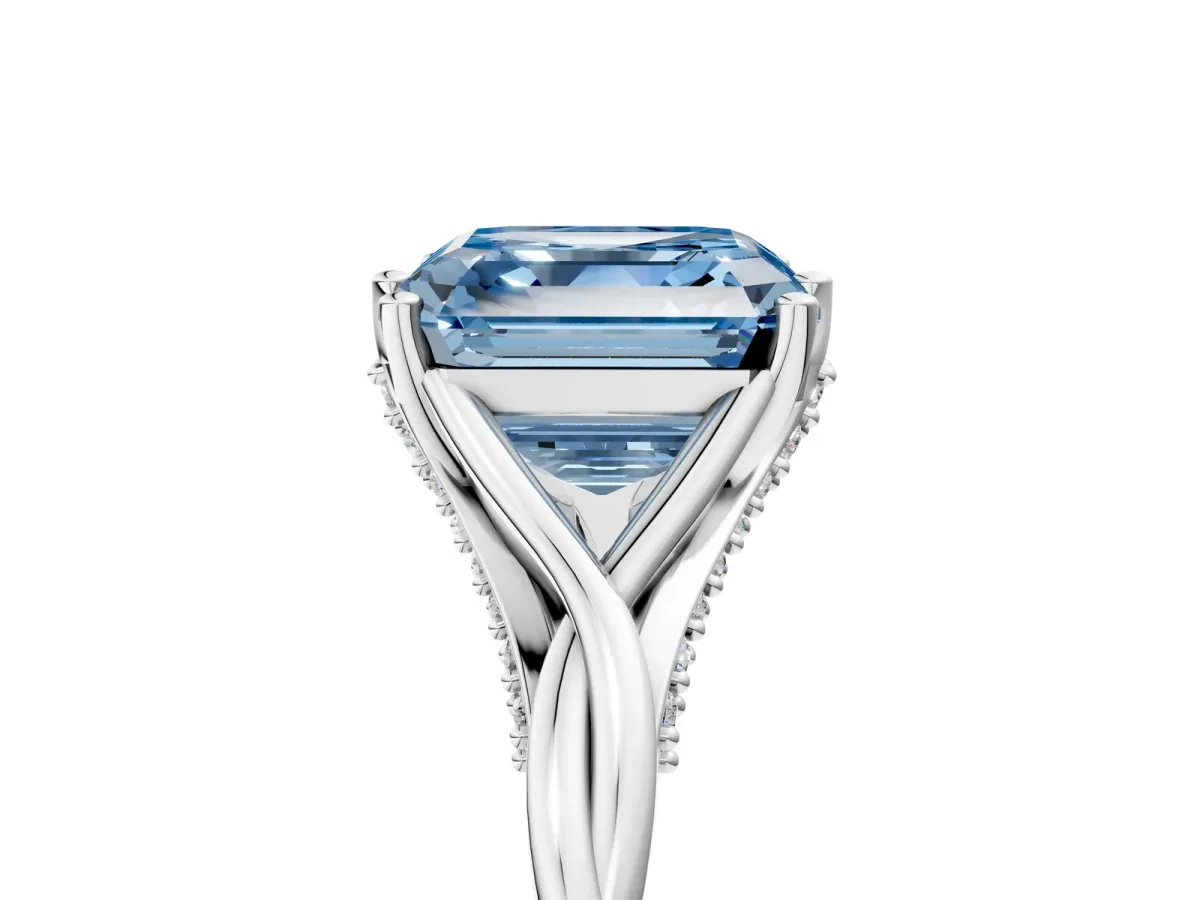 Fancy Blue Asscher Cut Solitaire Twist Band Six-Prong Setting Platinum