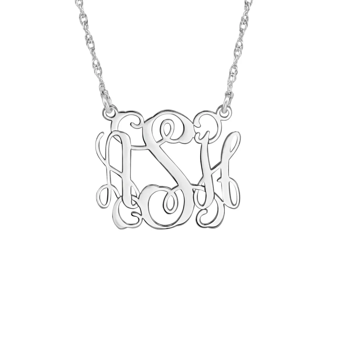 Gold and Silver Script Monogram Pendant White gold