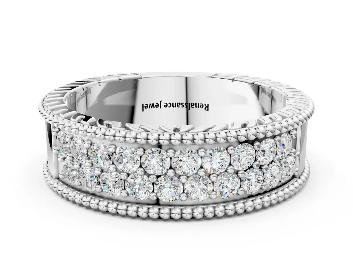 Round Cut Diamond Pave Eternity Band with Bead Prong Setting Silver