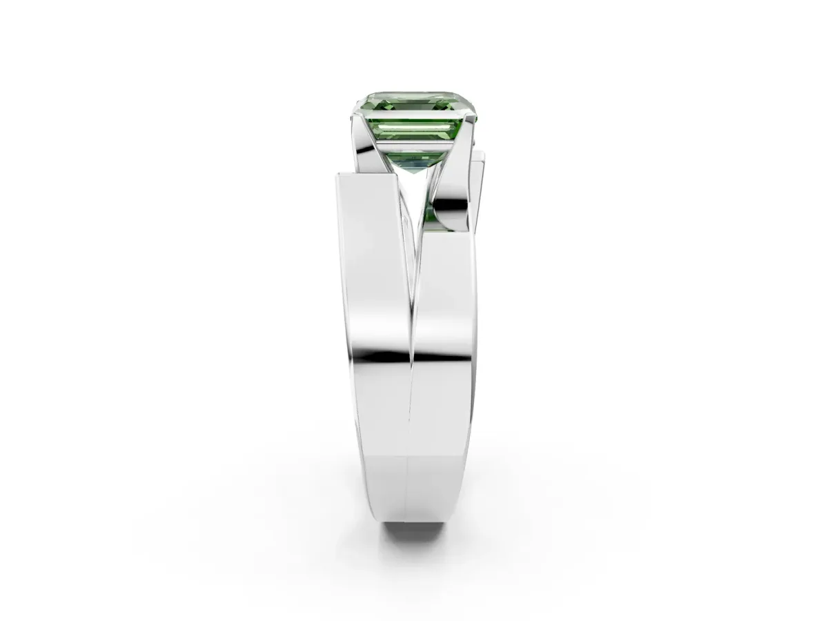 Fancy Green Modern Tension Set Asscher Cut Diamond Solitaire Wide Band Ring Platinum